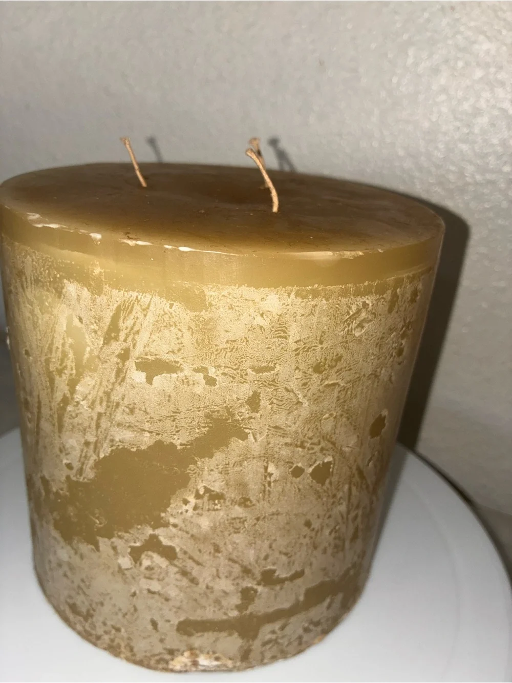 Pottery Barn Vanilla Amber Textured Triple Wick Wax Pillar Candle 6” x 6”